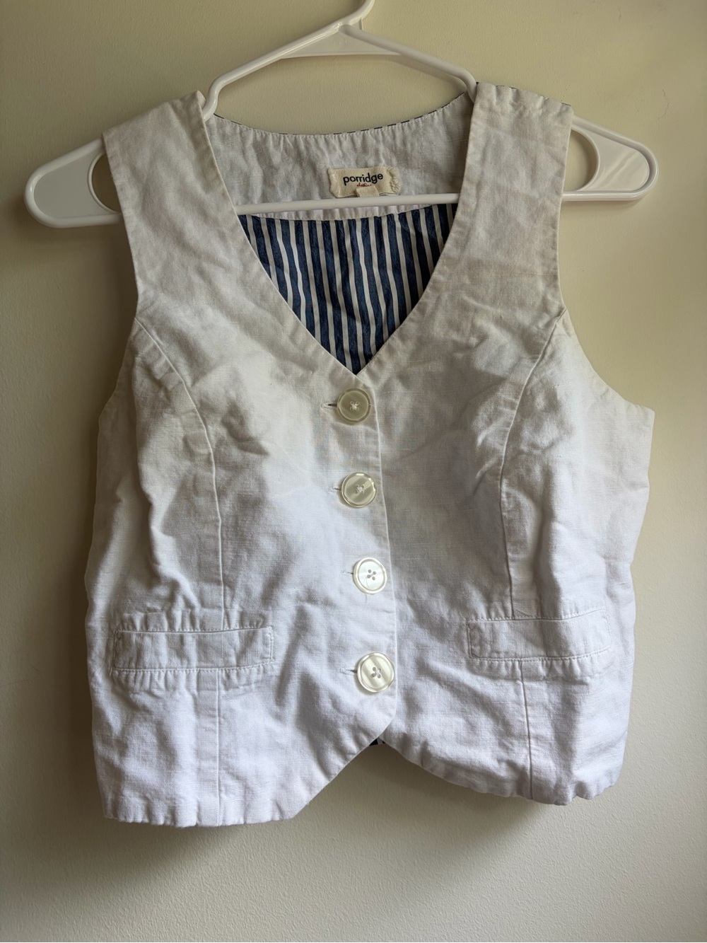 Porridge Anthropologie White Cotton Linen Button-Front Vest Bookish Preppy Boho